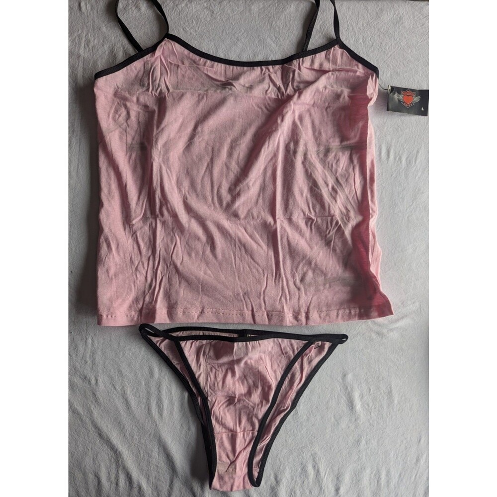 Danderous Duds Pink Cami Top & Thong Set Size L NWT Sleepwear Lingerie